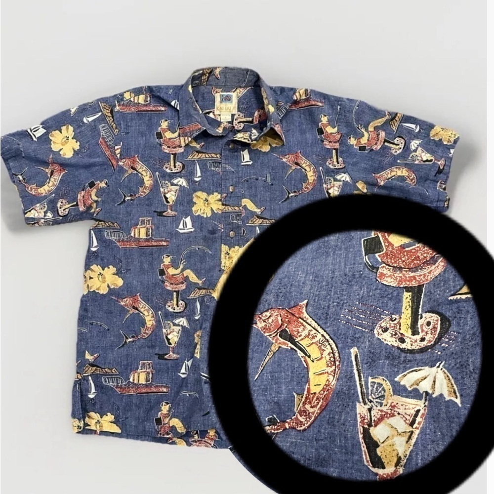 Avi by Kahala Hawaiian Shirt Mens Camp L Ocean Boat Fish All Over Print Tropical